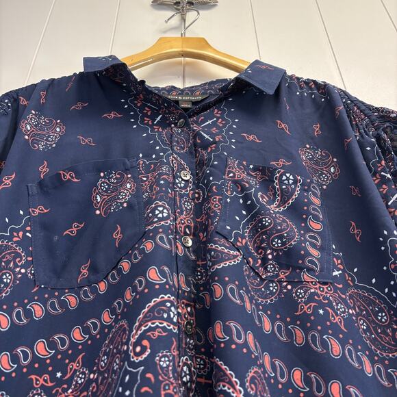 Rock & Republic Women's Paisley Boho Rayon Top Size XL Summer Ruched Sleeves - Picture 2 of 9